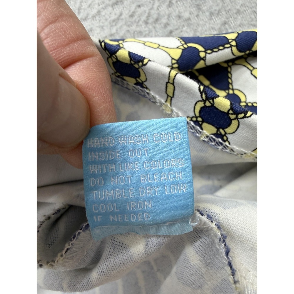 J McLaughlin Shirt Womens Medium Blue Geometric Print Long Sleeve Jersey Polo - Picture 12 of 13
